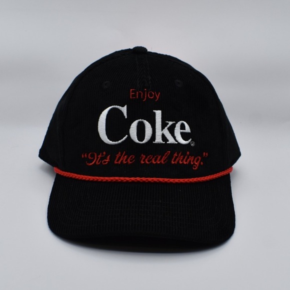 Enjoy Coke It's the Real Thing Corduroy Snapback Hat Cap by Mad Engine Black NEW